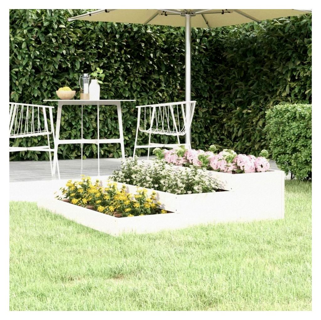 Blumenkasten, weiß, 107 x 107 x 27 cm, Massivholz, Kiefernholz, Hochbeet, Pflanzgefäß für Blumen und Sukkulenten, Terrasse und Balkon