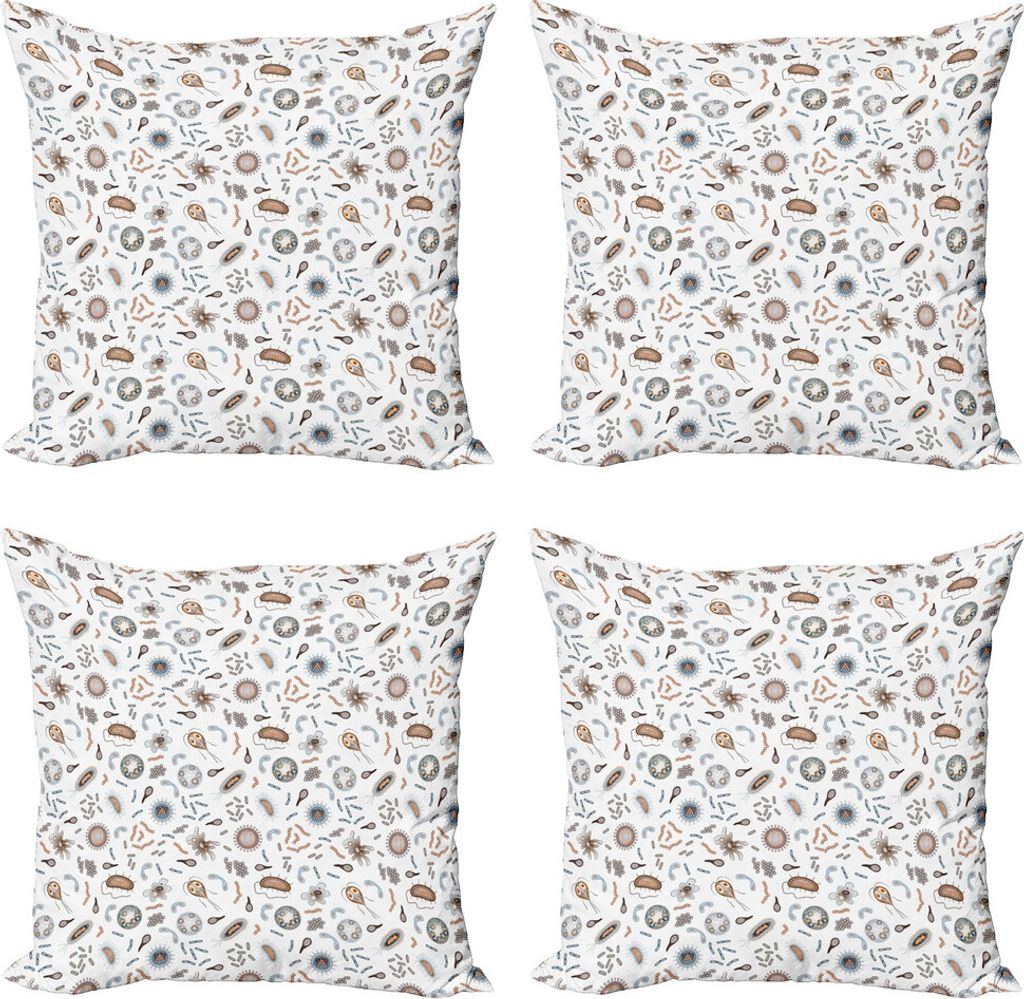 ABAKUHAUS Biologie Kissenbezug Set (4 Stück), Bakterien Viren und Bazillen, Moderner Doppelseitiger Digitaldruck, 45 cm x 45 cm, Mehrfarbig
