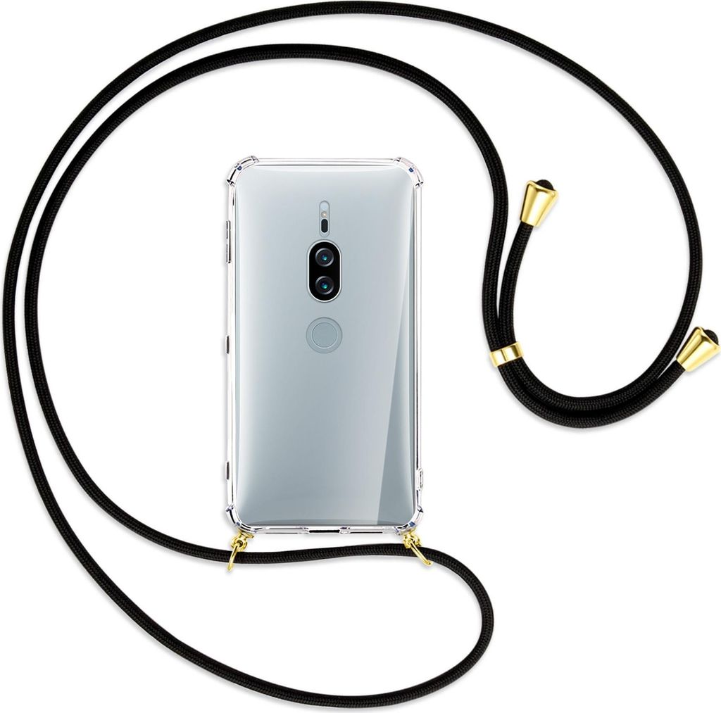 Handykette Backcover-Schutzhülle mit Band (Metall goldfarben) für Sony Xperia XZ2 Premium - schwarz