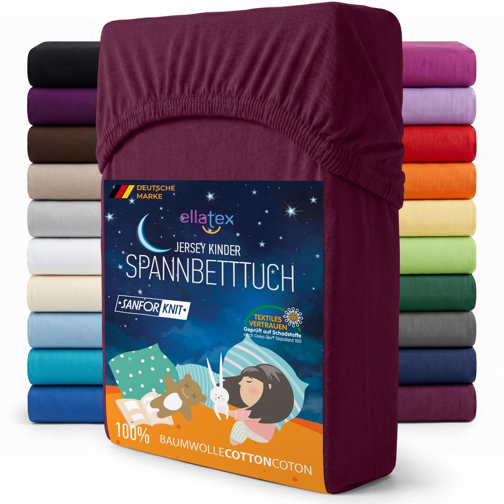 EllaTex Jersey Kinder Spannbettlaken 70x140 Baumwolle – Produktbild 