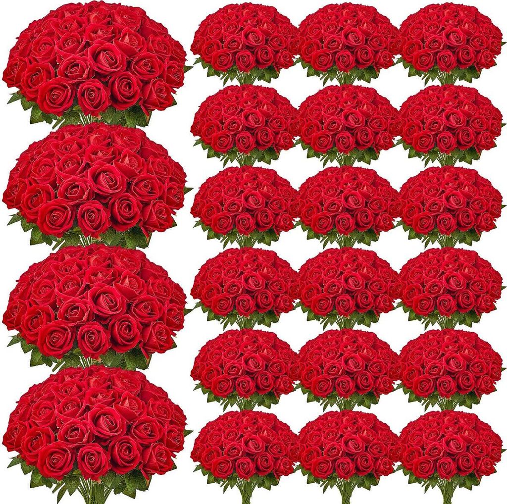 500 Stück rote Rosen Kunstblumen Realistischer Strauß für Weihnachtsdekoration