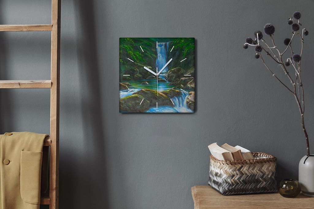 Coloray Hodiny Unikátní 30x30 cm Tiché hodiny Pro obývací pokoj a kuchyň Nástěnné hodiny Plátno Bílé ručičky hodin - Vodopádní ska...
