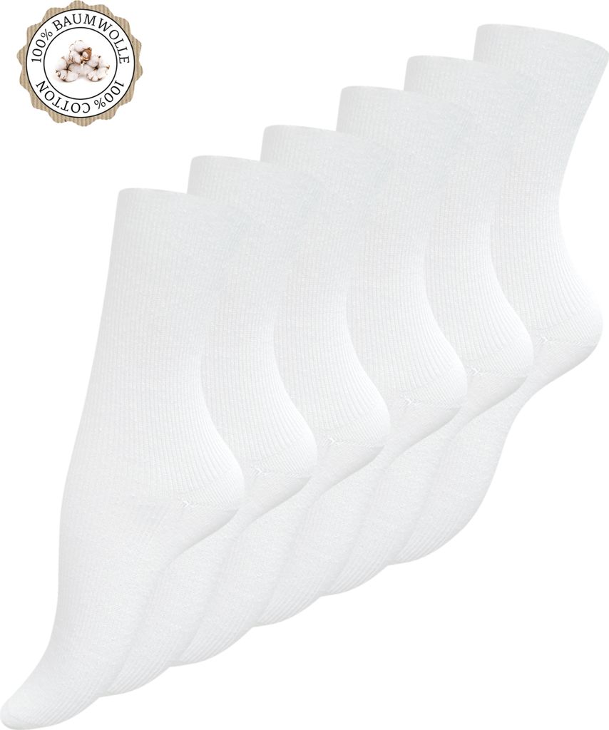 Yenita 6 Paar 100% Baumwoll-Socken 35-38 weiß