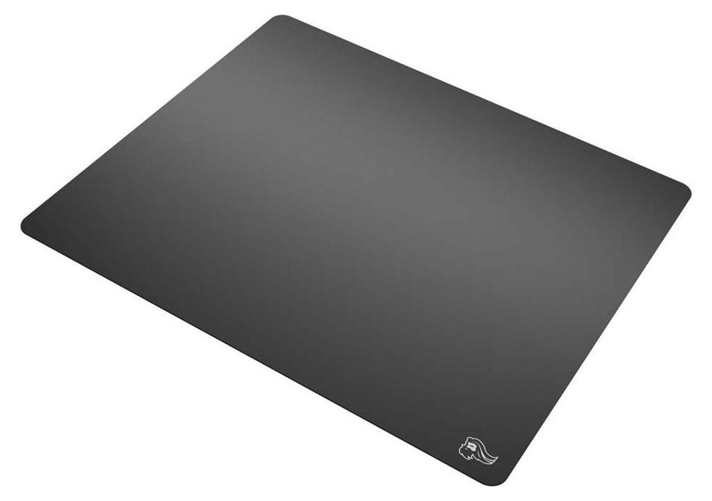 A dark gray mousepad is shown from a slightly elevated angle against a white background.