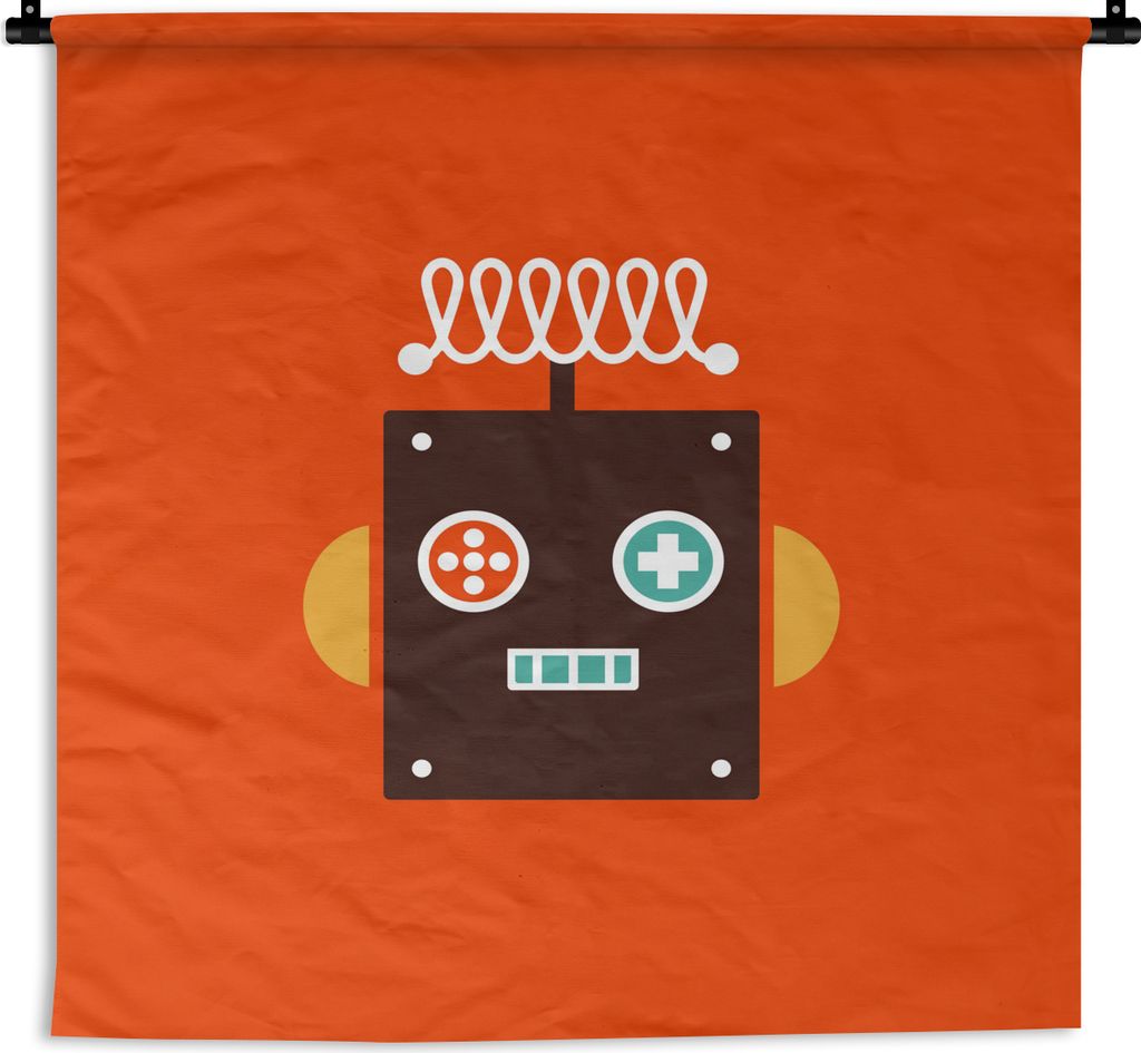 MuchoWow Wandteppich Wandbehang Roboter - Formen - Gesicht - Orange - Jungen - Kinder 90x90 cm Tapisserie Dekoration Wandtuch - Wandaufhänger
