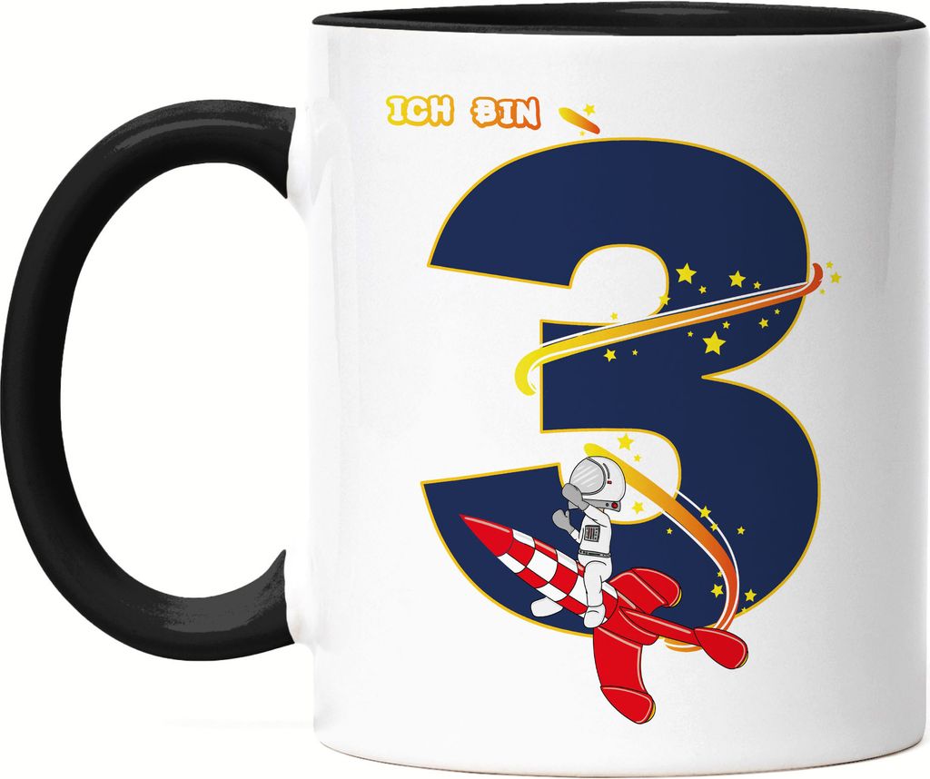 Ich Bin 3 Tasse Schwarz 3. Geburtstag Weltall Astronaut Fans Rakete Geschenkidee 3 Jahre Alt