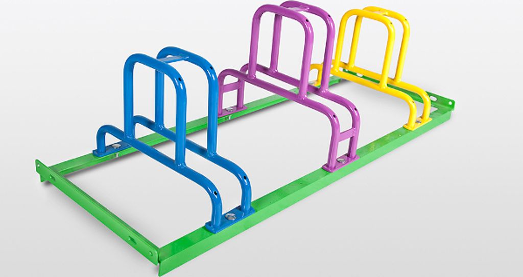 POV Fahrradständer CALIFORNIA, 2-seitige Radeinstellung, Reifenbreite 55mm, verschraubt, feuerverzinkt und pulverbeschichtet, 6 Einstellplätze