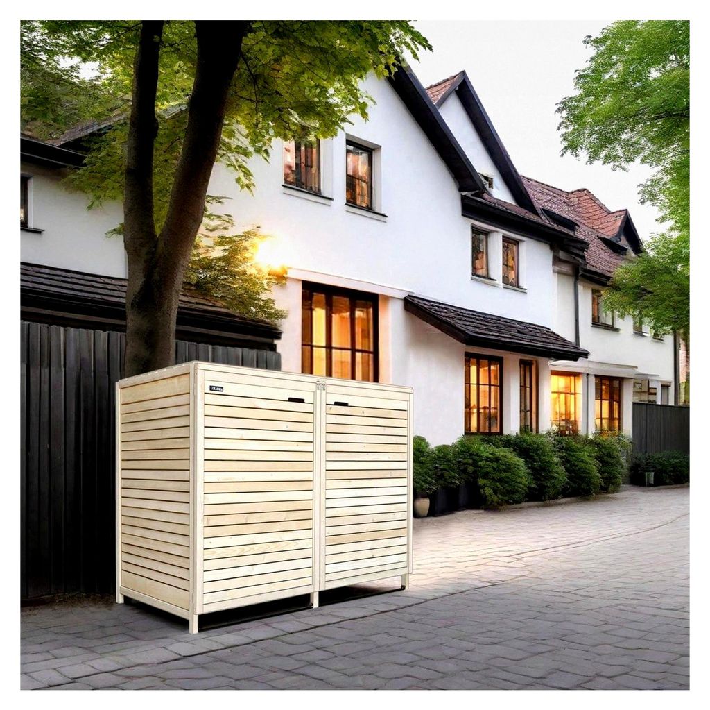 Mülltonnenbox für 2 Tonnen aus Holz 240 L Natur mit Rückwand vormontiert
