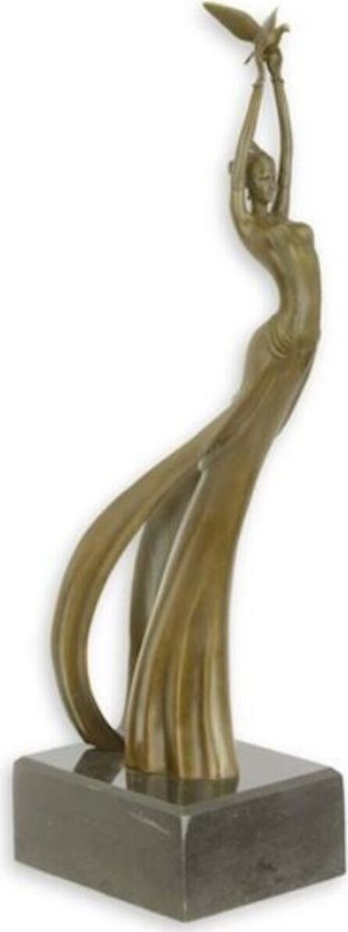 Casa Padrino Designer Bronzefigur mit Marmorsockel Dame & Vogel Bronze / Schwarz 9,5 x 15,8 x H. 39 cm - Elegante Dekofigur - Schreibtisch Deko - W...