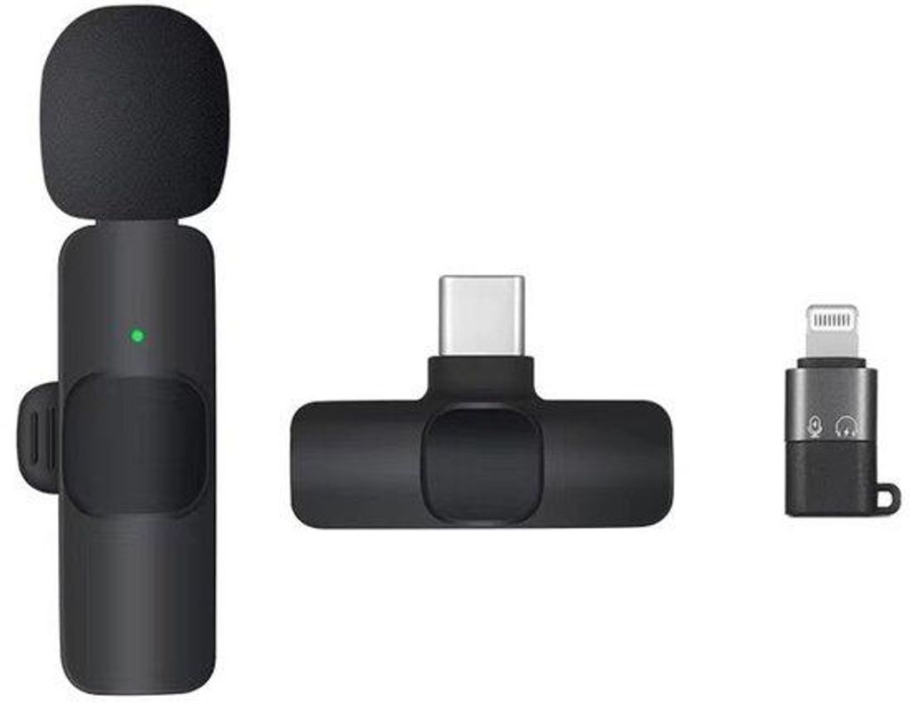 Wirelose Mini Mikrofon USB-C - Intelligente Geräuschunterdrückung - Mini Mikrofon - 20m Reichweite - Mit Adapter - Schwarz