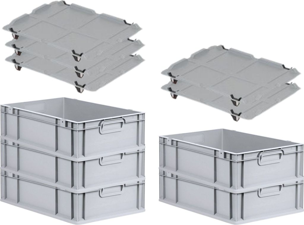 SuperSparSet 5x Eurobox NextGen Economy mit Auflagedeckel und 4x Schiebeschnappverschlüsse Schwarz | Griffe geschlossen | HxBxT 17x40x60cm | 34 Li...