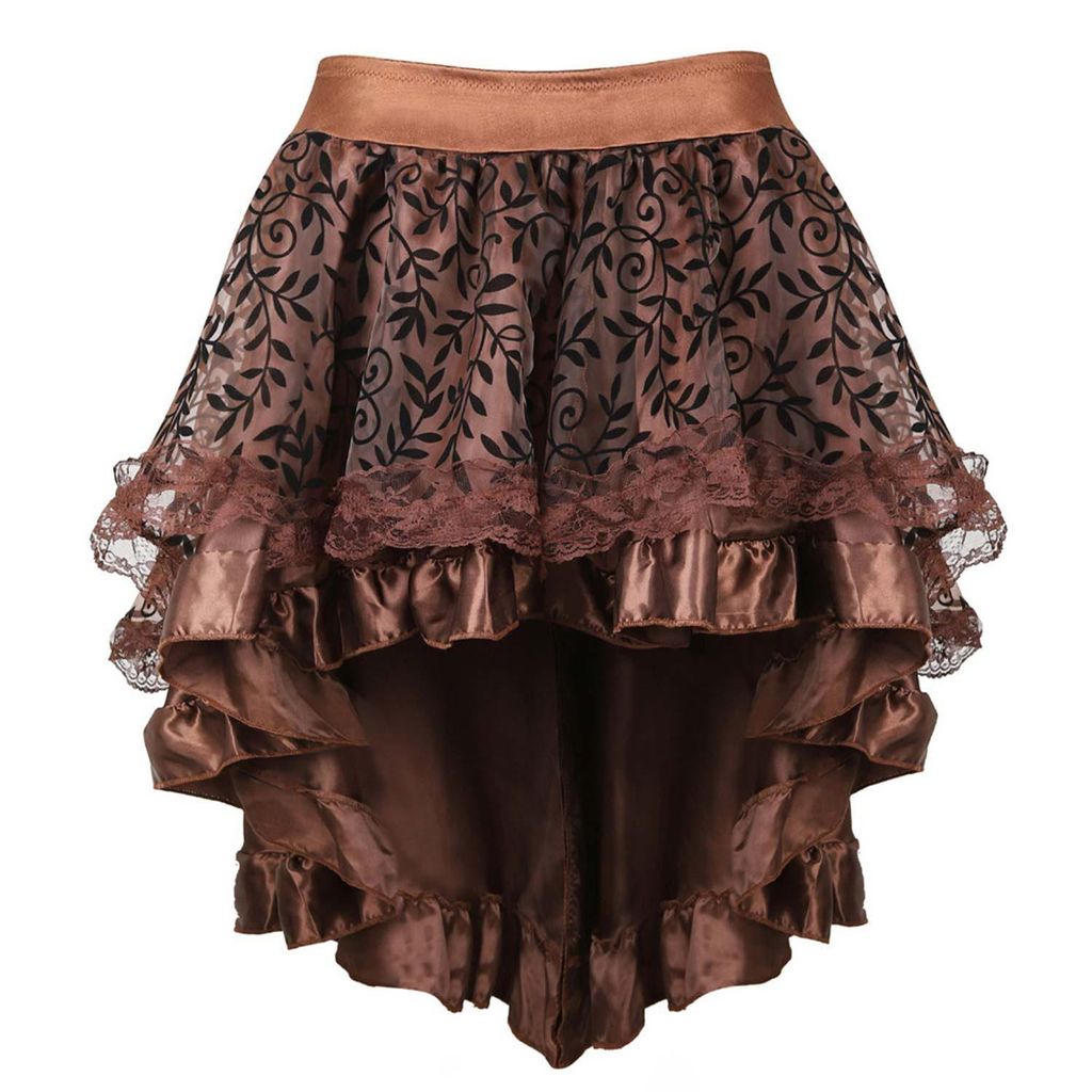 Damen Steampunk Rock Spitze Rock Gothic Rock A-Linie Rock, Braun Größe XL