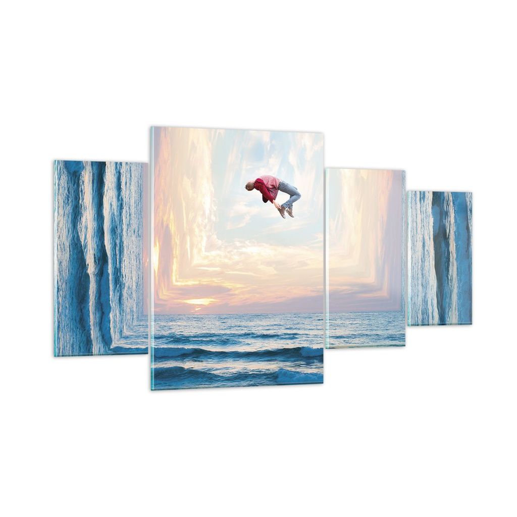 Bilder auf glas - 4 Teile - Sprung Freiheit Surrealismus - 160x90cm - Glasbilder - Wandbilder - Bilder - Wanddekoration aus Glas - Glas Bilder - Wa...