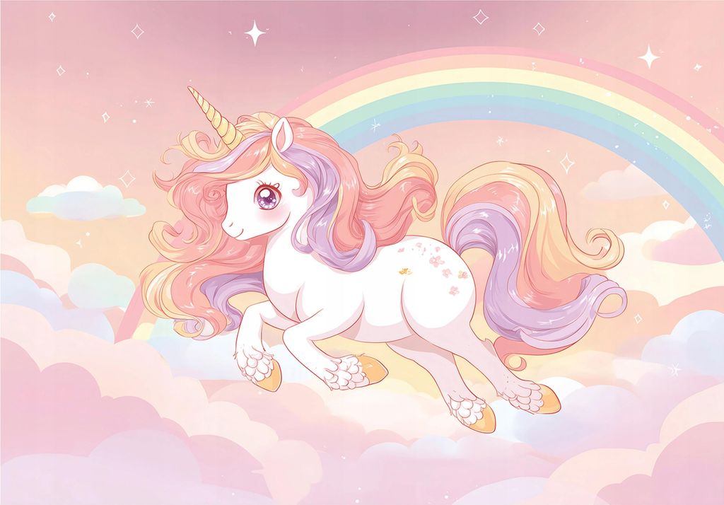 Fototapete Mädchen Einhorn Wolken - 400x280 cm - Vliestapete Kinderzimmer - Vlies Fototapete Rosa - 16363VX8
