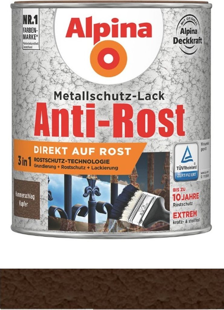 Alpina 750 ml Anti-Rost Metallschutz-Lack, Hammerschlag Produktbild 