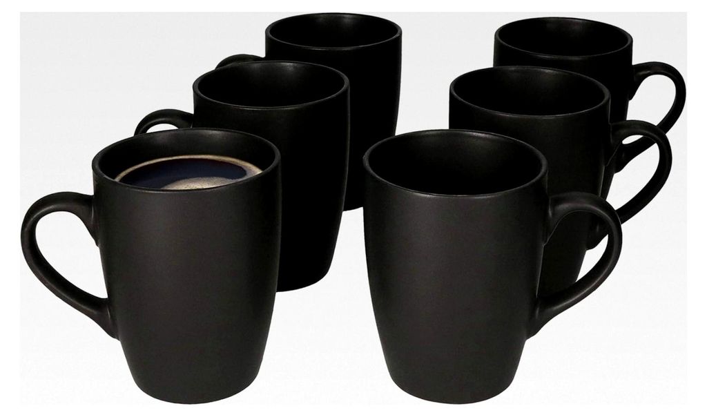 Kaffeebecher-Set Nero für 6 Personen schwarz - Steingut-Tassen in mattem Schwarz im modernen Ethno-Stil