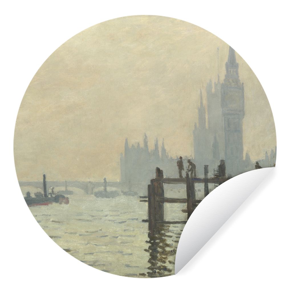 MuchoWow Runde Wandtattoo - Wandsticker Tapete Aufkleber Die Themse bei Westminster - Gemälde von Claude Monet Ø 80 cm Selbstklebend und Reposi...