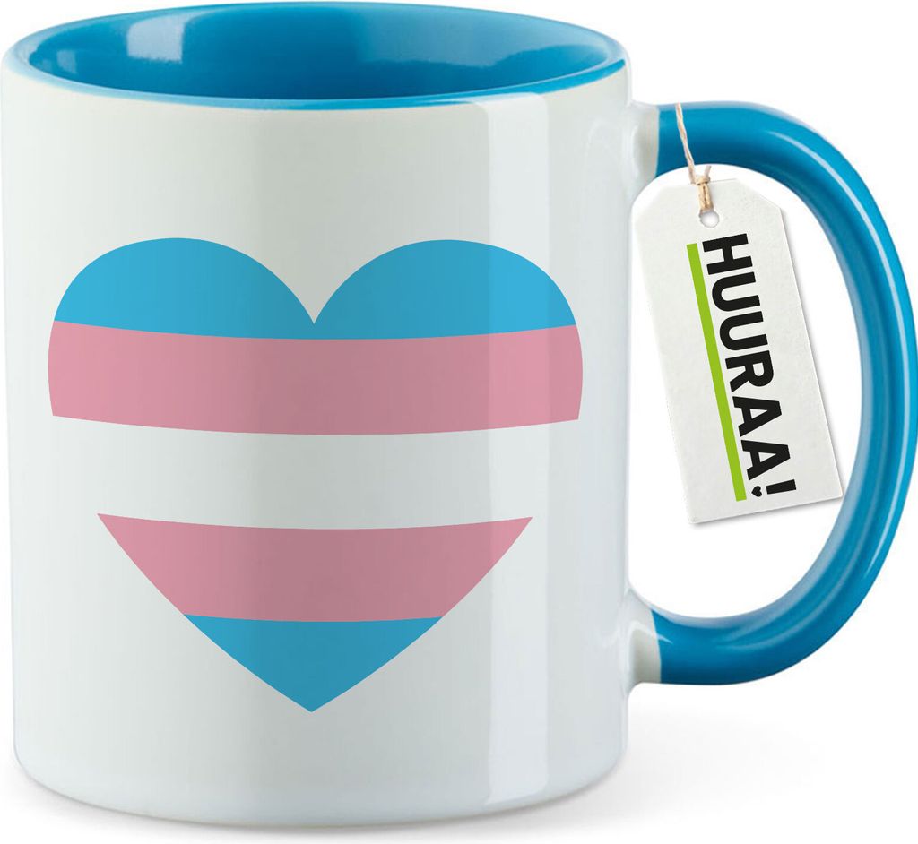 Huuraa Kaffeetasse Trans Pride Flagge LGBTQ Herz 330ml Blau Keramik Kaffeebecher Geschenkidee