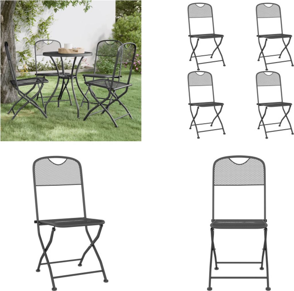 vidaXL Klappbare Gartenstühle 4 Stk. Streckgitter Anthrazit - Klappbarer Gartenstuhl - Klappbare Gartenstühle - Gartenstuhl - Klappstuhl