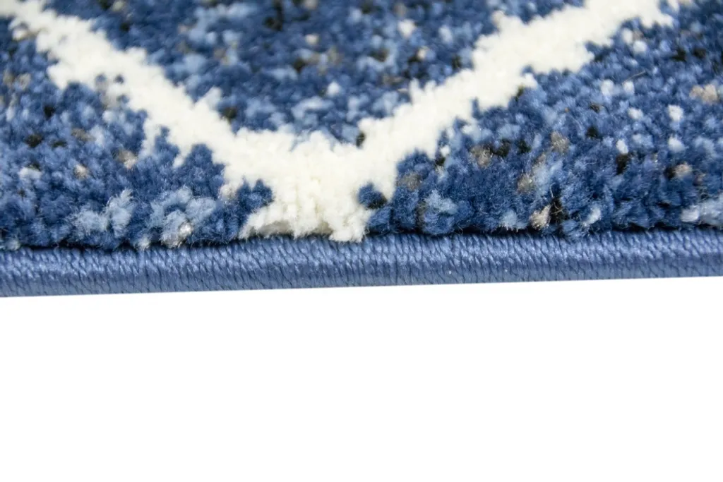 Tapis de salon moderne bleu crème 80x150 cm au design géométrique chic