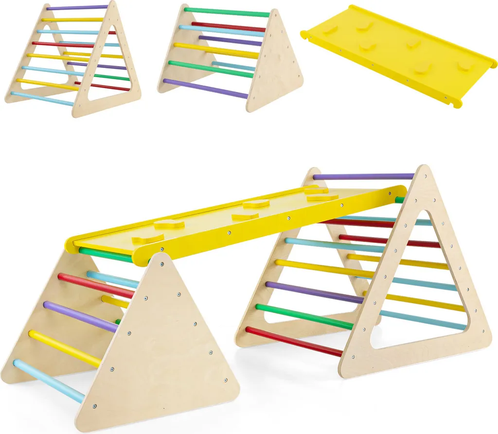 Triangle de Motricité avec Rampe Double Face et Toboggan de Jeu 3-en-1