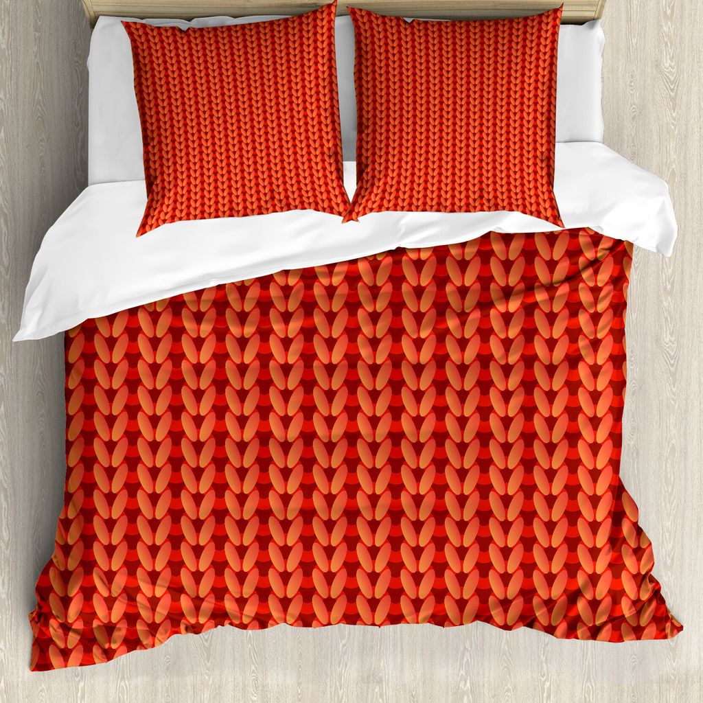 ABAKUHAUS Modern Bettbezug, Hand Made Old Knitting, Milbensicher Allergiker geeignet mit Kissenbezügen, 200 cm x 200 cm - 80 x 80 cm, Scarlet Rot ...