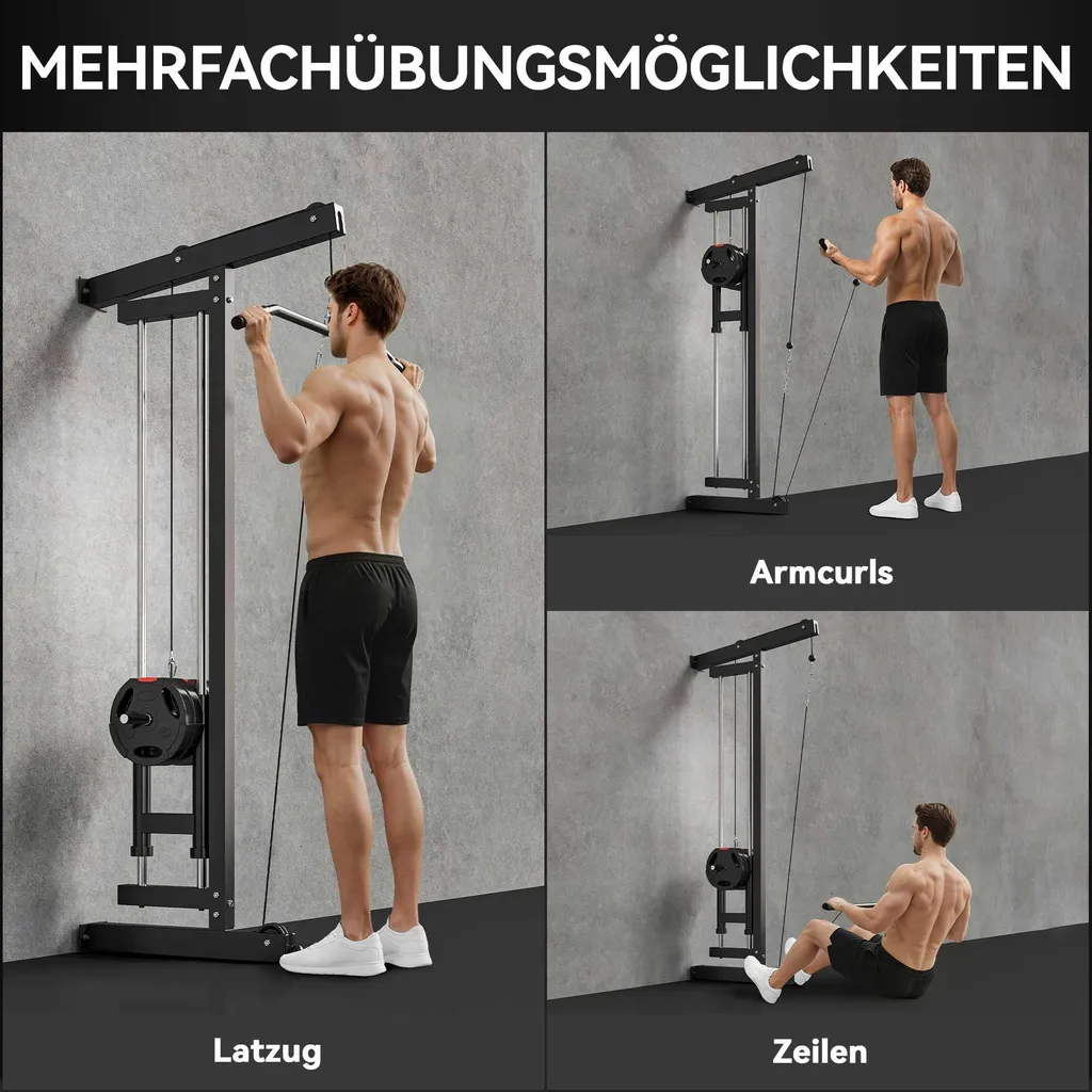 Machine à câbles en acier noir renforcé, station murale de gym compacte