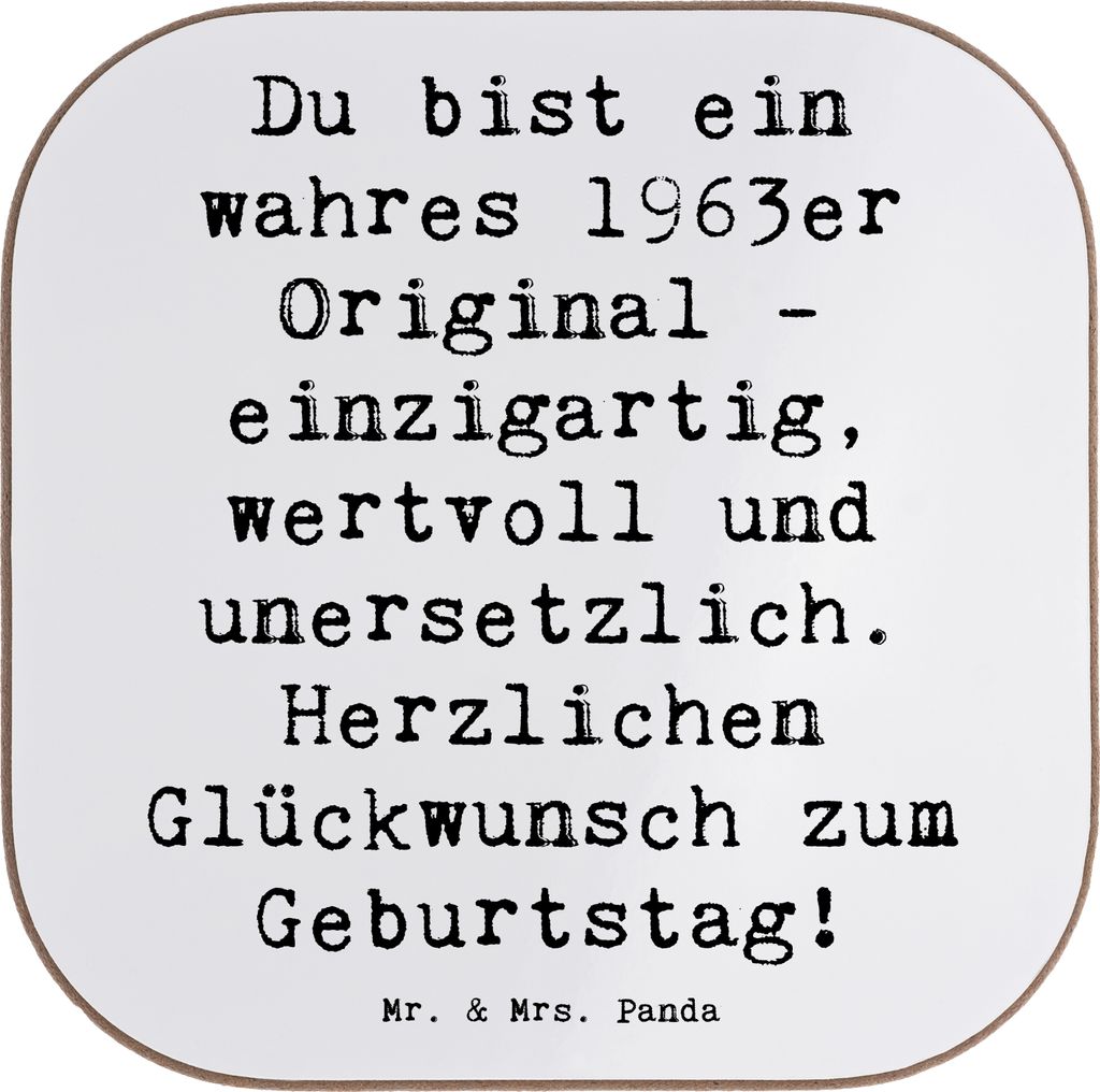Mr. & Mrs. Panda Tischuntersetzer Spruch 1963 Geburtstag - Weiß - Geschenk, Untersetzer Glas, für Gläser, Happy Birthday, Geburtstagsjahr, Tasse...