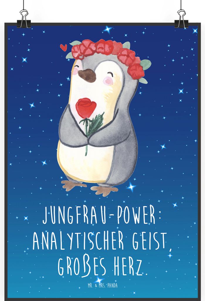 Mr. & Mrs. Panda Bild Jungfrau Astrologie DIN A0 - Sternenhimmel Blau - Geschenk, Sternzeichen, drucke, Wanddekoration, kunstdruck poster, Tierkrei...
