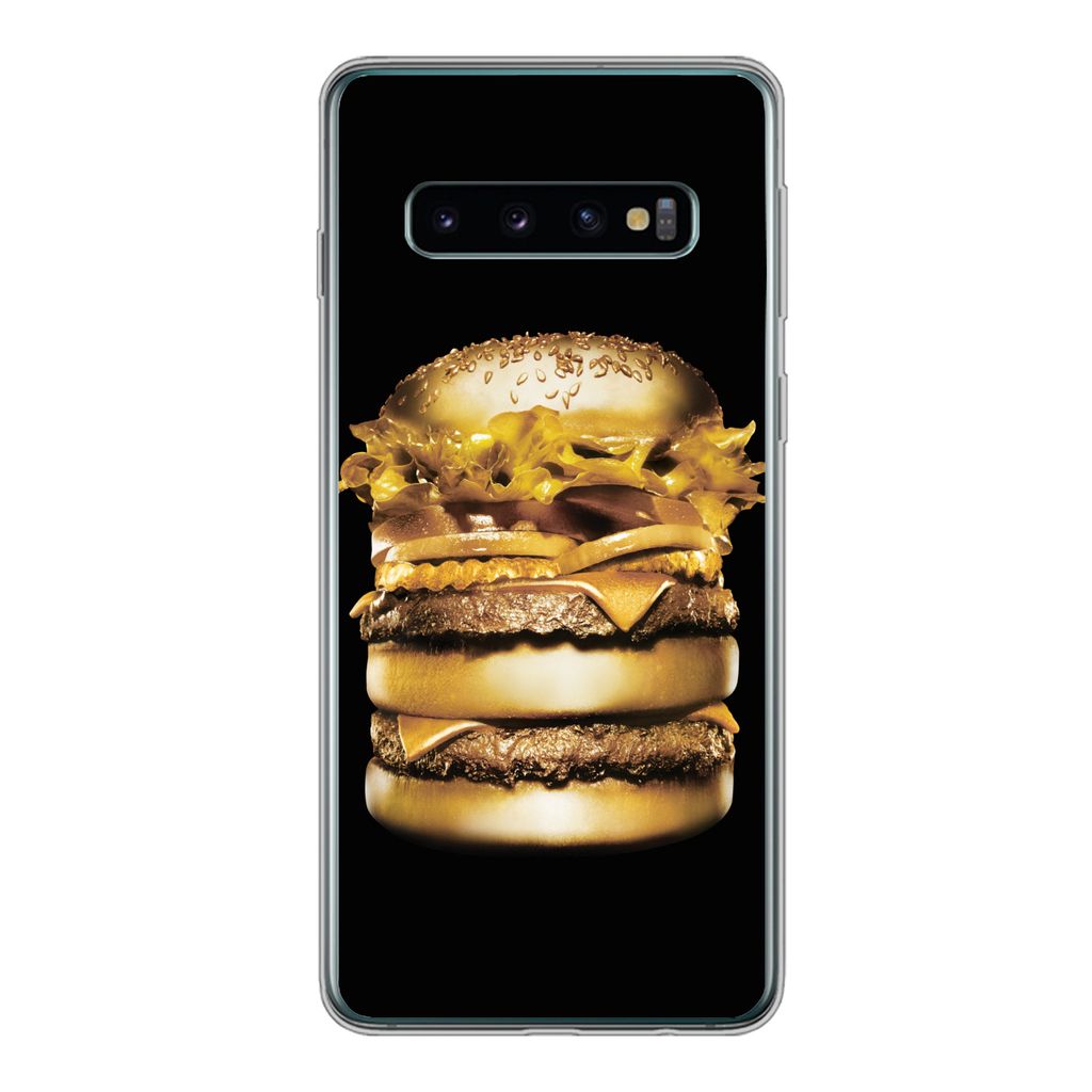 MuchoWow Handyhülle Schutzhülle Hülle für Samsung Galaxy S10 Goldener Hamburger auf schwarzem Hintergrund. Silikon Softcase Handy Hülle - Ha...