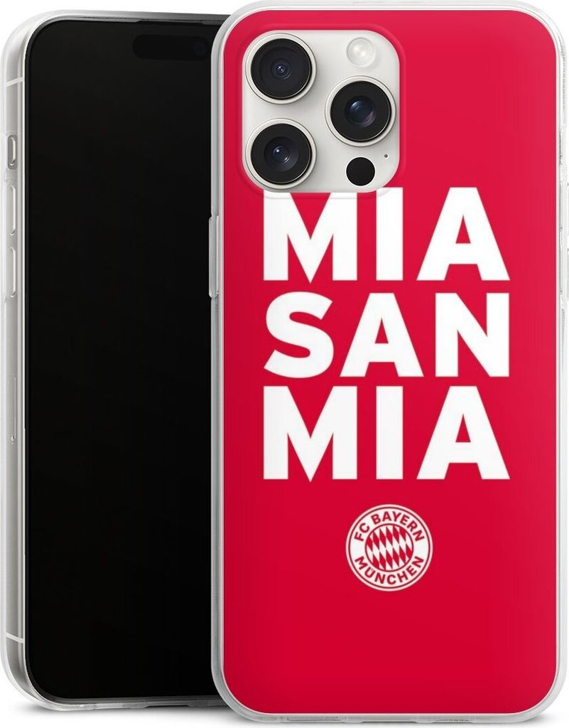 DeinDesign Handyhülle für Apple iPhone 15 Pro Max Silikon Hülle Case Smartphone Schutzhülle FC Bayern München FCB Mia San Mia