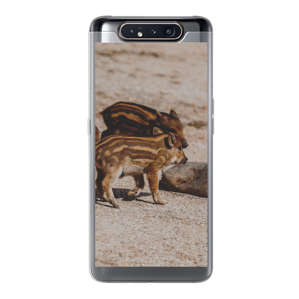 MuchoWow Handyhülle Schutzhülle Hülle für Samsung Galaxy A80 Baby - Wildschweine - Wild Silikon Softcase Handy Hülle - Schutzdeckel
