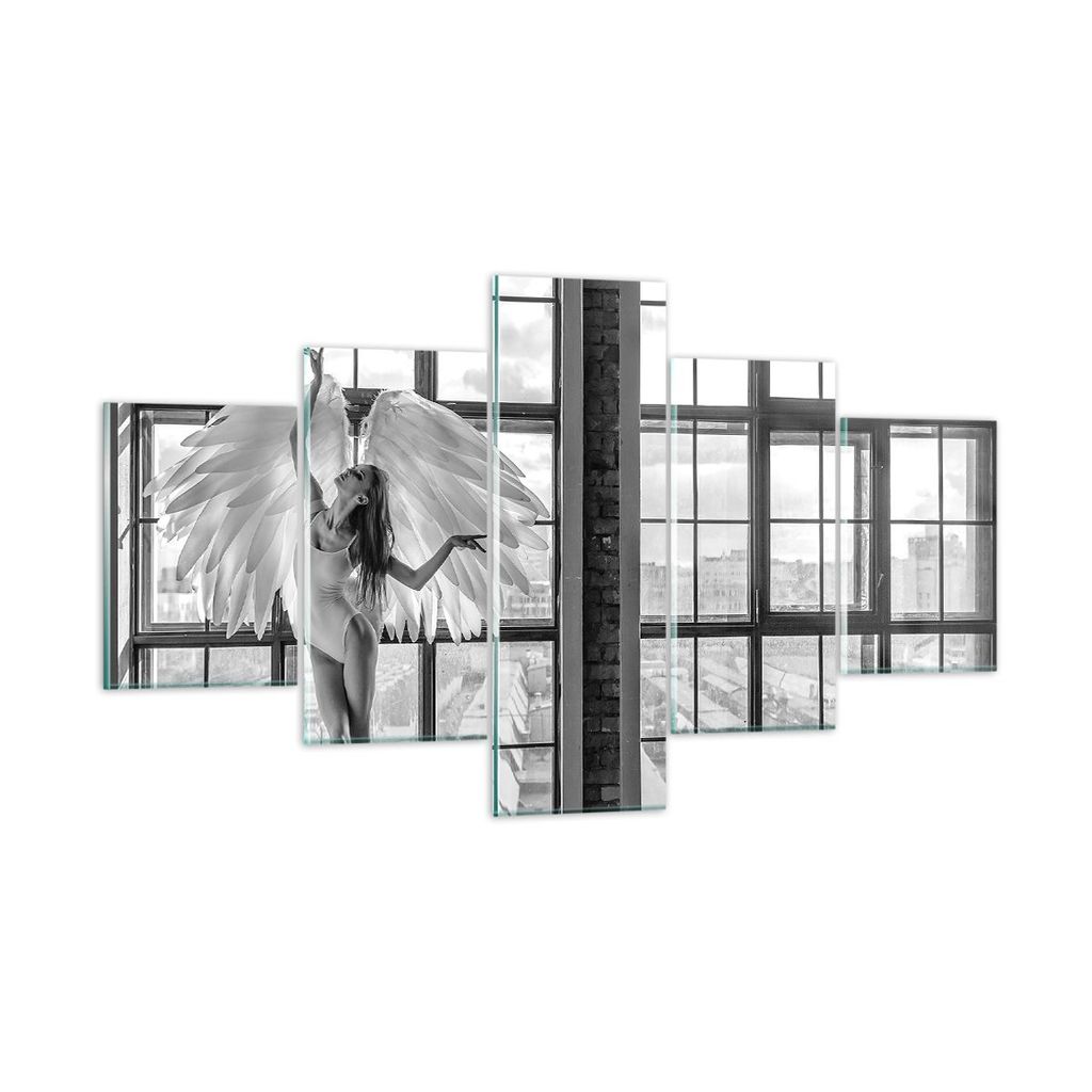 Bilder auf glas - 5 Teile - Frau Engel Ansicht - 125x70cm - Glasbilder - Wandbilder - Bilder - zum Aufhängen bereit - Wanddekoration aus Glas - Gl...