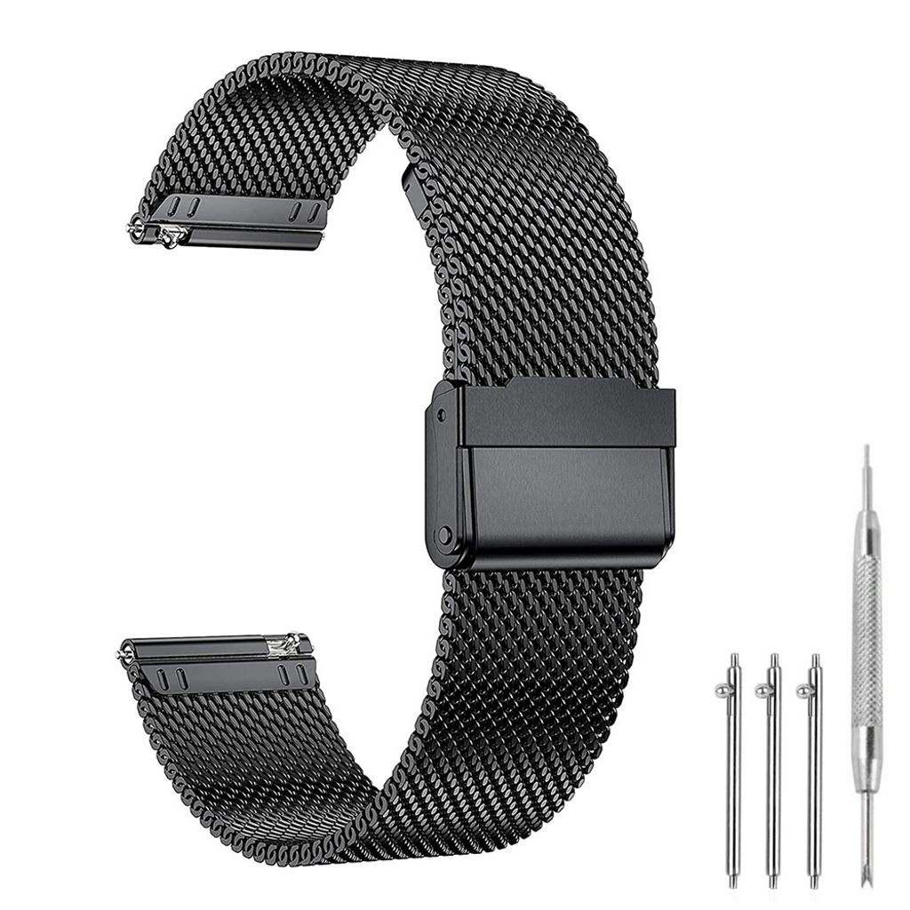 22mm Schwarz Edelstahl Armband mit Maschenstruktur, Produktbild 