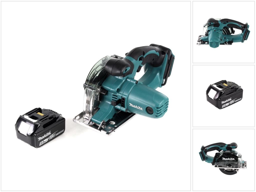 Makita DCS 552 T1 18 V Akku Metall Handkreissäge 136 mm + 1x 5,0 Ah Akku + Sägeblatt und Schutzbrille - ohne Lader