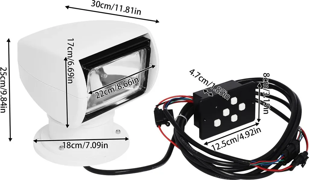 Projecteur de bateau orientable 12V 100W blanc pour voir à 800 mètres