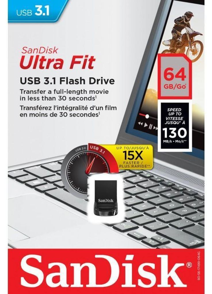 SanDisk Ultra Fit, 64 GB, USB Typu-A, 3.2 Gen 1 (3.1 Gen Zdjęcie produktu 