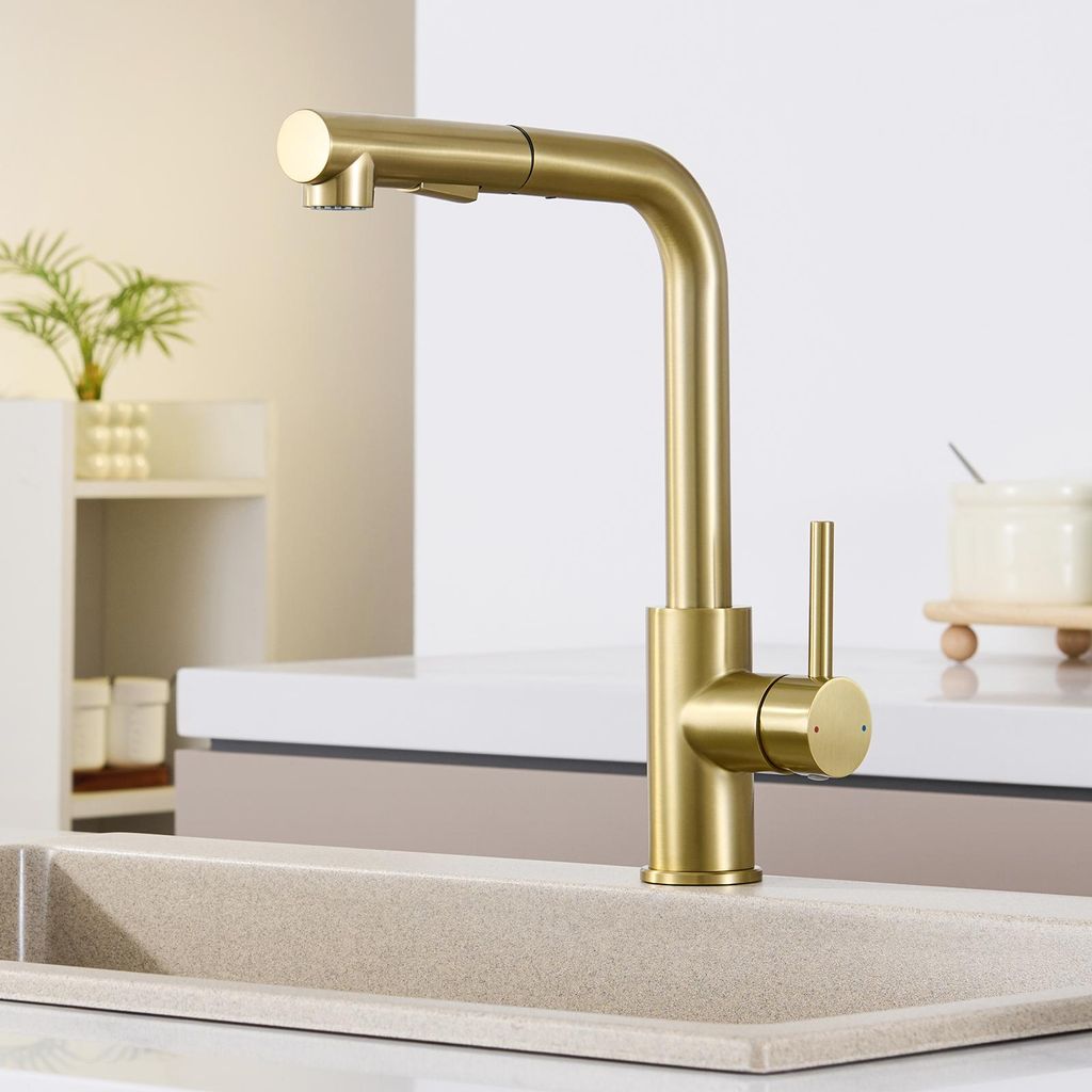 Küchenarmatur Edelstahl 304 Gold gebürstet 400mm Produktbild 