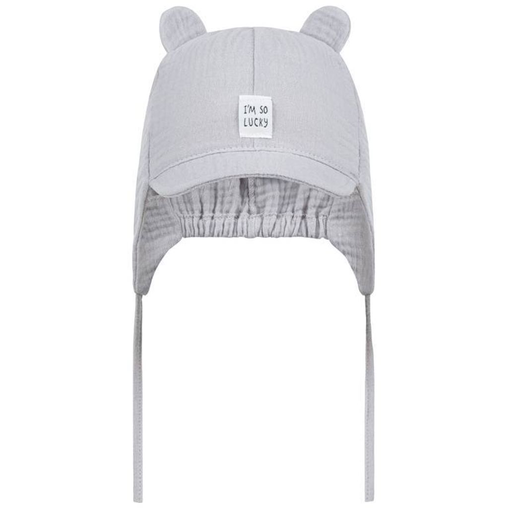 Bindemütze Schirmmütze Sommermütze Baby Junge Musselin, Grau, Gr. 38/40