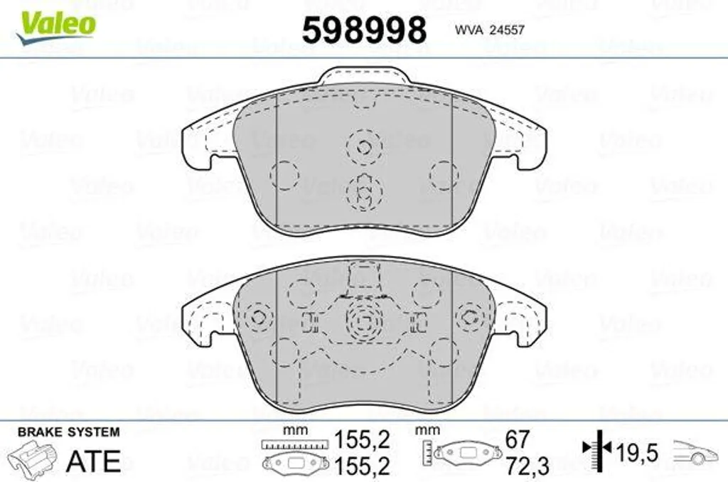 Valeo 598998 Jeu de Plaquettes de Frein OE 1647862580 pour C4 et DS4