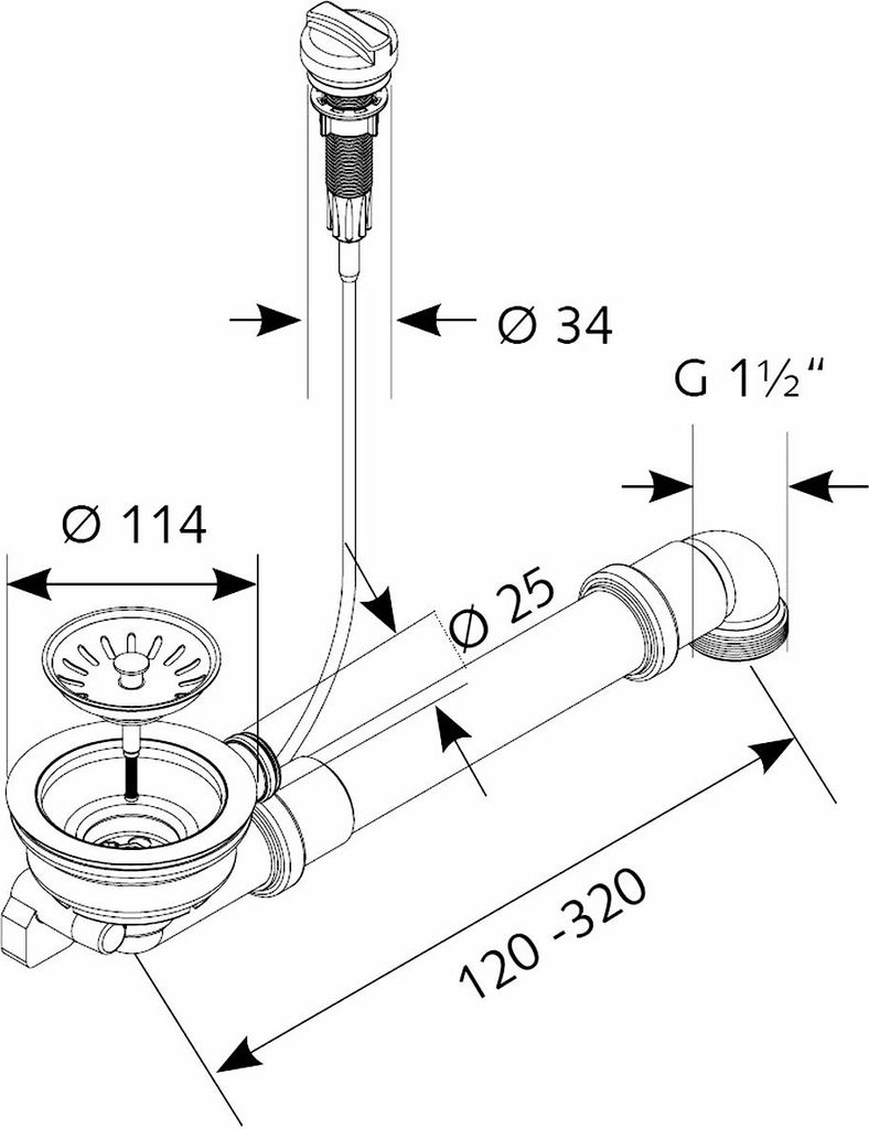 Universelle Siebkorb-Ablaufgarnitur mit Dreh-Exzenterventil Produktbild 2