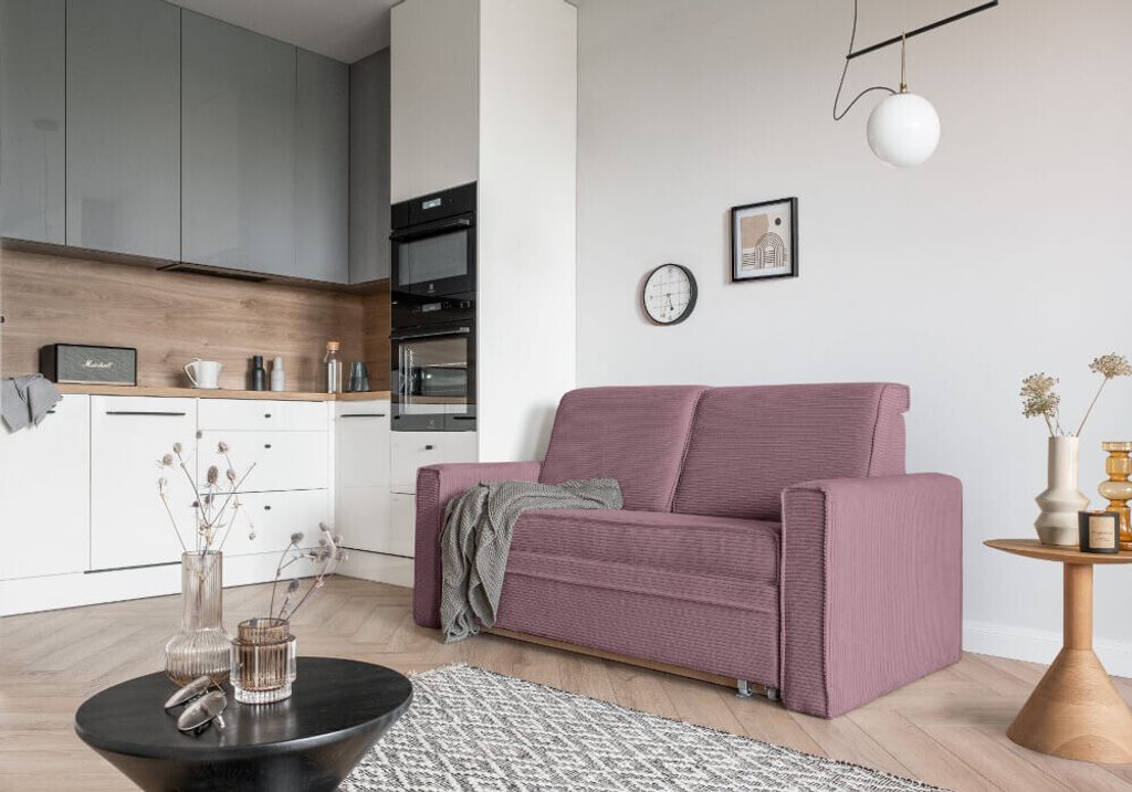 MIUFORM Lucky Lucy - Sofa Cord mit Bettfunktion - 168x88cm - Altrosa - 2-Sitzer Schlafsofa