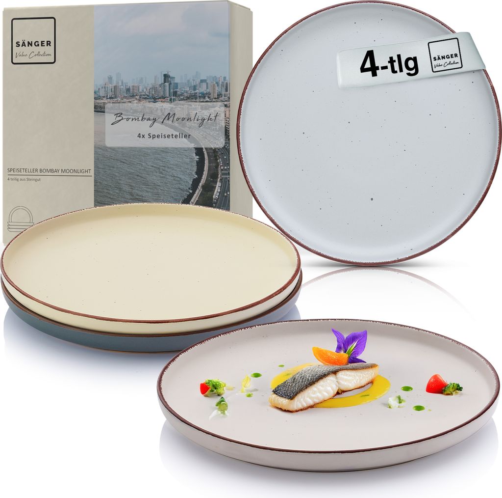 SÄNGER Steingut Speiseteller Bombay Moonlight 4 teilig