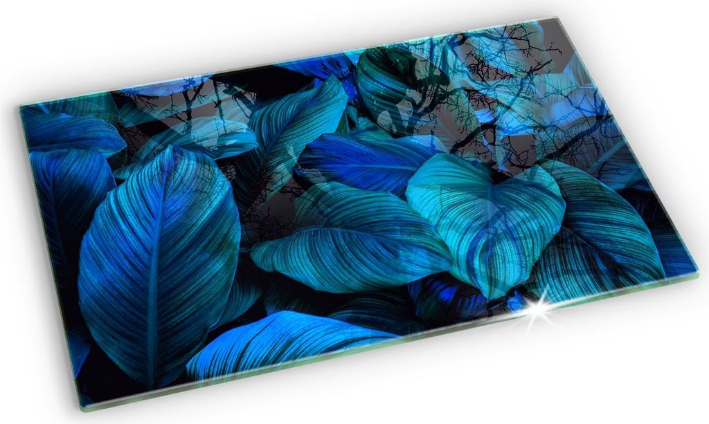 Grabkerze Untersetzer Glastafel Gummifüße Motiv - 52x30 cm - Blätter der Dschungelvegetation