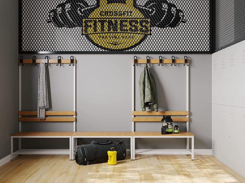 Umkleidebank mit Schuhrost Echtholz-Sitzbank für Fitness & Sport, Farbe:Grau, Größe:100 cm mit Schuhrost