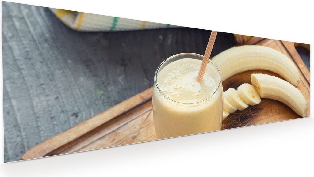 Glasbild Wandbild Bananendrink 120x40cm in XXL für Wohnzimmer, Schlafzimmer, Badezimmer, Flur