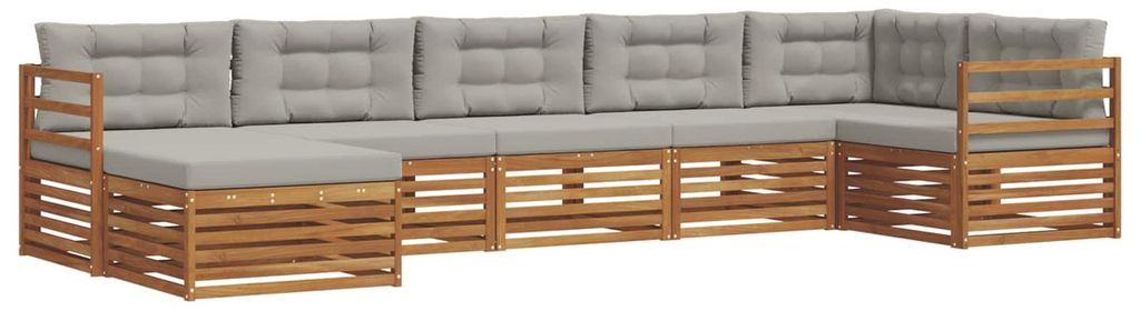 vidaXL Outdoor-Sofagarnitur mit Kissen 7 pcs Natürlich und Hellgrau