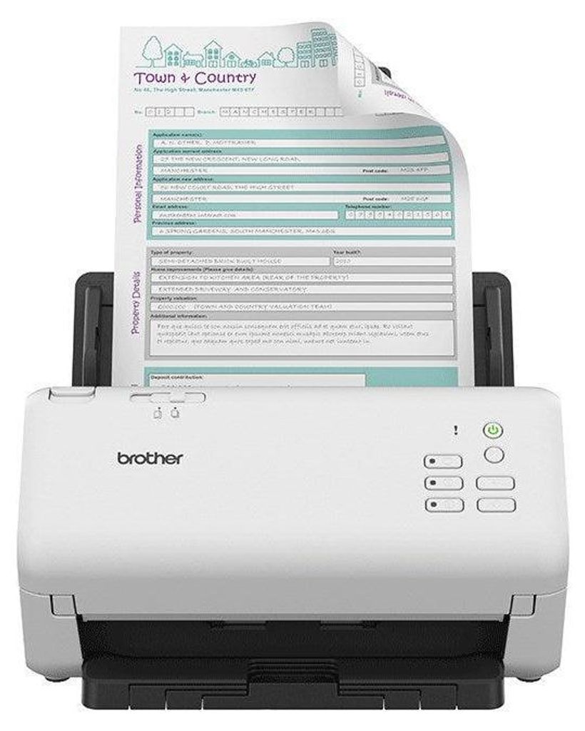 A Brother document scanner with a form being fed into it.