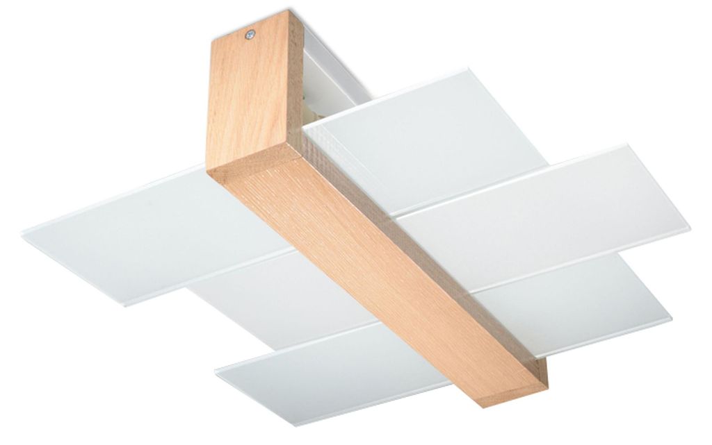 Deckenleuchte Glas Holz E27 B: 43 cm Natur Weiß 2-flammig Skandinavisch Deckenlampe