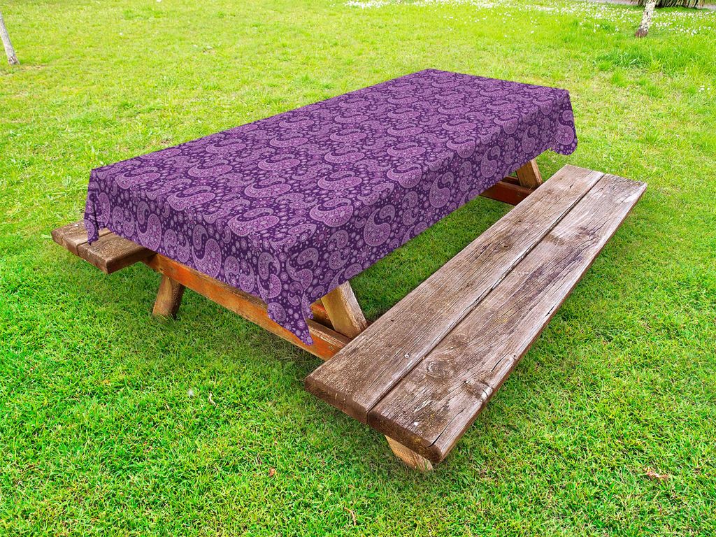 ABAKUHAUS lila Paisley Tischdecke Outdoor, Monochrome-Entwurfs-Grafik mit Blumenmotiv-Damast-Druck, Lila, 145x305cm